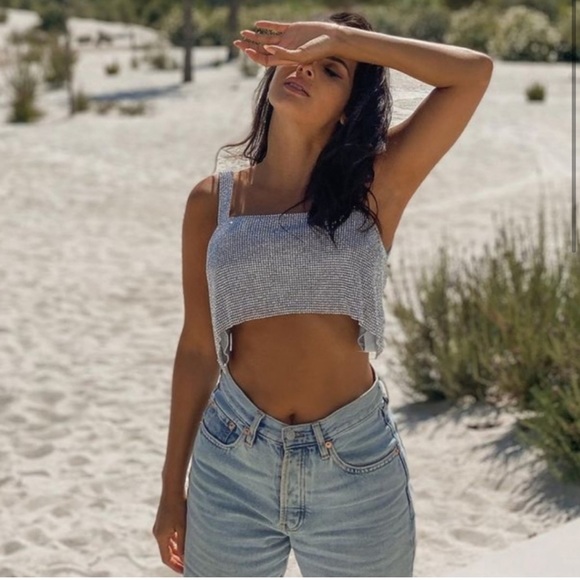 LAST one🔥Blogger’s Fav| NWT ZARA Rhinestone Covered Bustier Crop Top - Picture 9 of 16